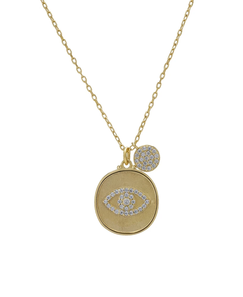 Macy's 14K Gold Plated Cubic Zirconia Evil Eye Disk Pendant Necklace