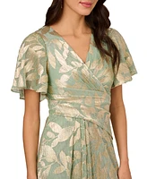 Adrianna Papell Women's Foil Leaf Flutter-Sleeve Draped Gown
