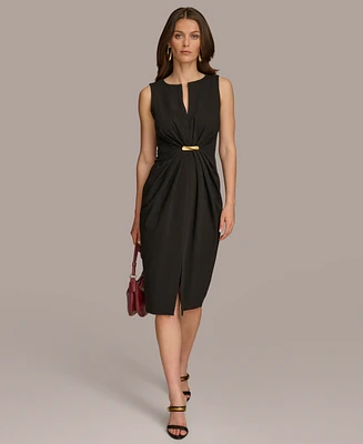 Donna Karan Women's Split-Neck Ruched Hardware-Trim Dress