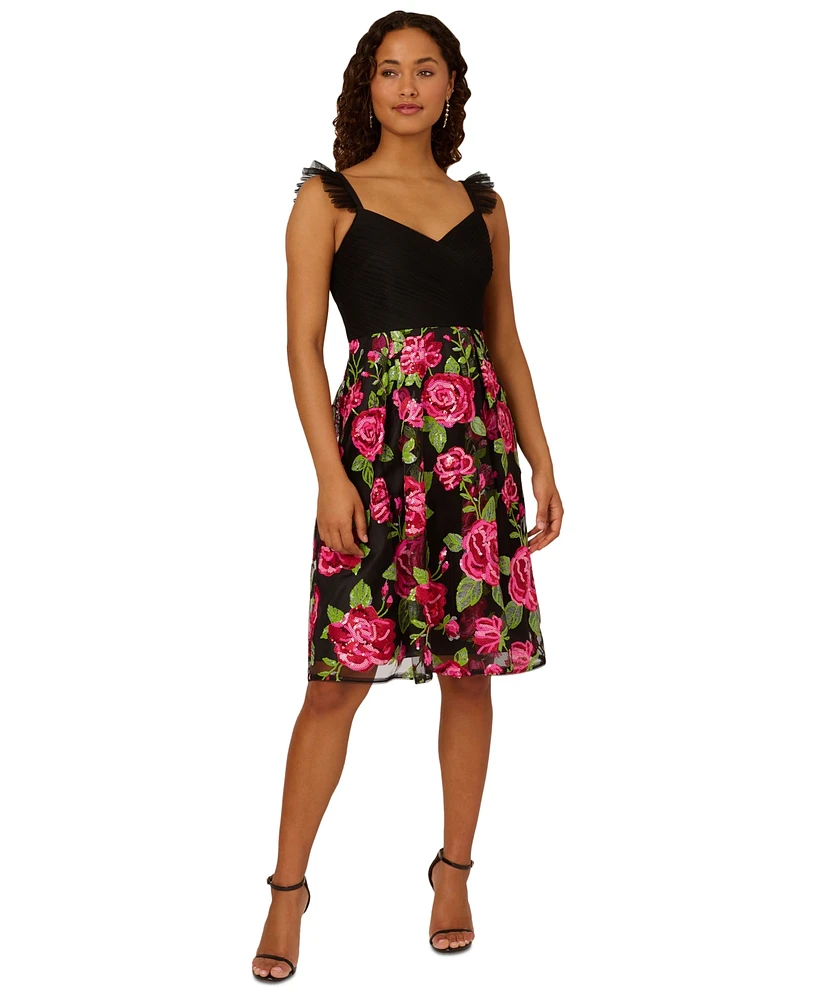 Adrianna Papell Women's Rose-Embroidered-Mesh Dress