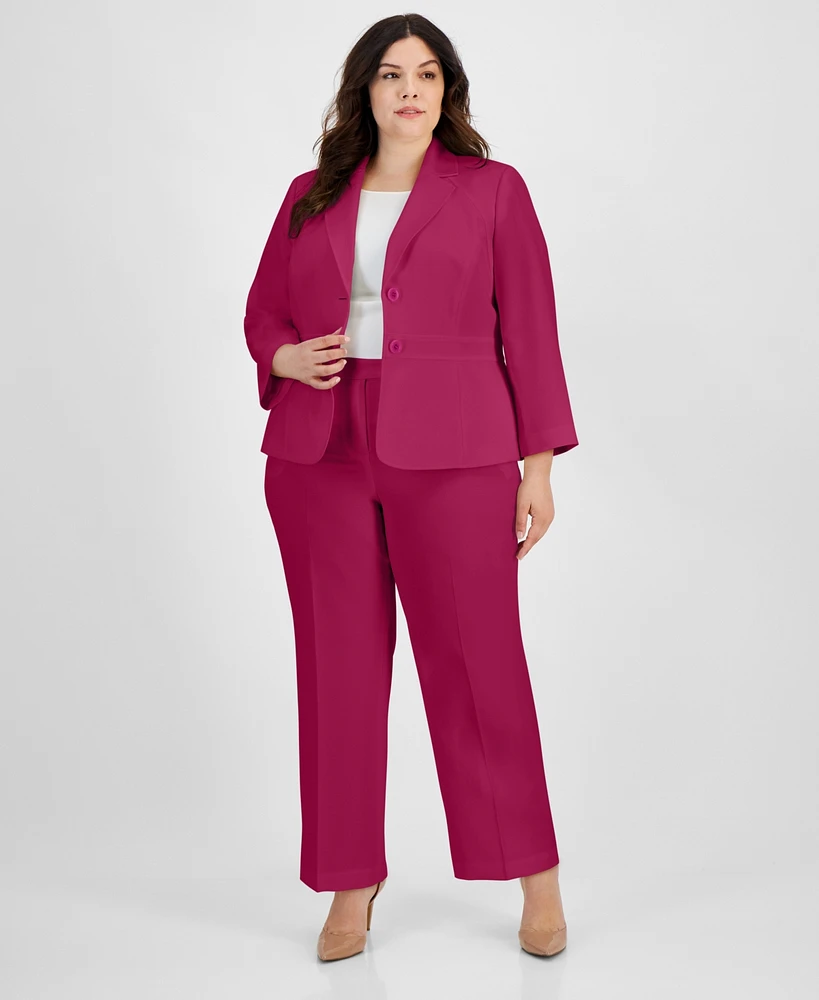 Le Suit Plus Size Crepe Two-Button Blazer Pantsuit