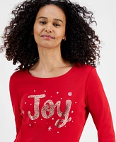 Holiday Lane Women's Joy Shine Long-Sleeve Top, Created for Macy's