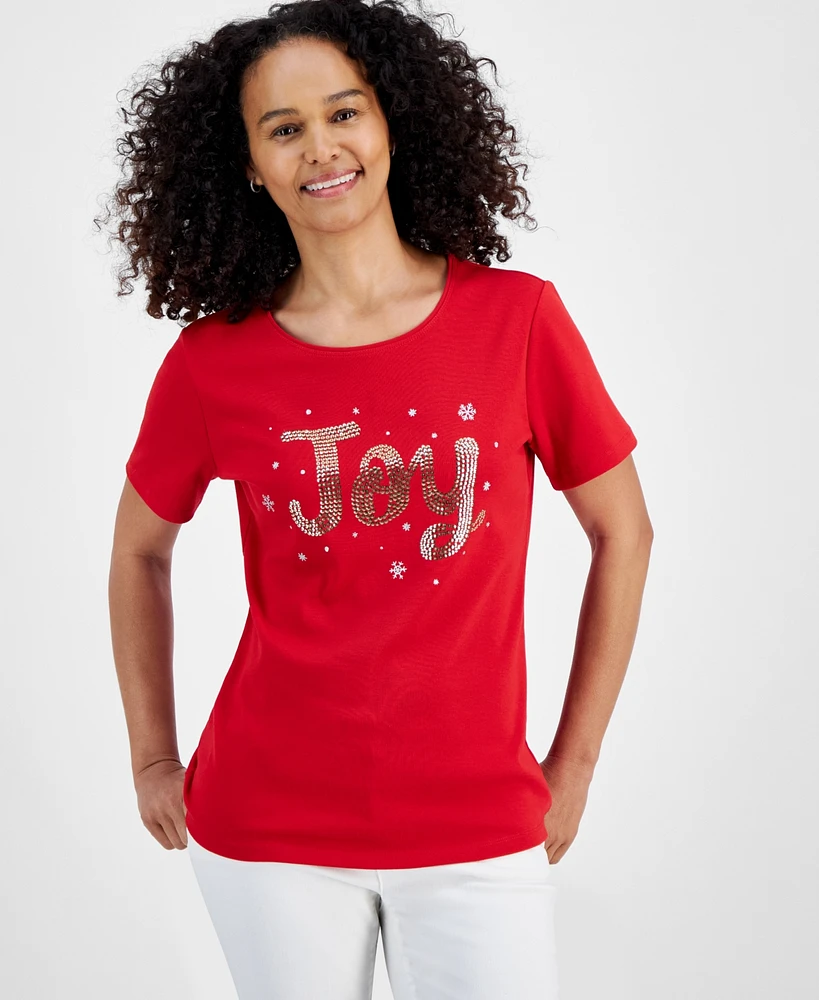 Holiday Lane Women's Joy Shine Short-Sleeve Top, Created for Macy's