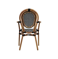 Merrick Lane Celia Set Of Two Stacking Thonet Bistro Style Chair With Arms, Pe Rattan Seat, And Metal Frame For Indoor/Outdoor Use