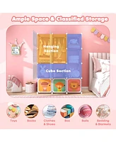 Costway 12-Cube Kids Wardrobe Baby Dresser Bedroom Armoire Clothes Hanging Closet with Door
