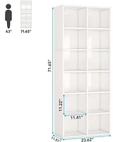 Tribesigns 71.65 Inch Tall Narrow Bookcase Bookshelf, White Modern Bookcase with 12 Cube Storage for Home Office, Vertical or Horizontal