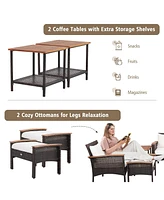 Costway 7PCS Patio Rattan Furniture Set Cushioned Loveseat Sofa Ottoman Table