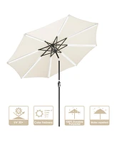 9ft Solar Led Patio Umbrella Outdoor Yard Parasol Pool Sunshade Tilt with Crank