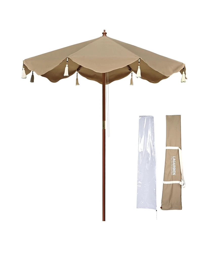 LAGarden Boho 7' Fringe Patio Umbrella with Fringe UPF50+ Boho Style 5-Year-Non-Fading for Yard,Model:BH7W-10