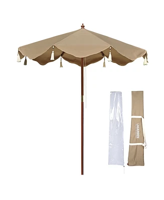 LAGarden Boho 7' Fringe Patio Umbrella with Fringe UPF50+ Boho Style 5-Year-Non-Fading for Yard,Model:BH7W-10
