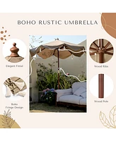 LAGarden Boho 7' Fringe Patio Umbrella with Fringe UPF50+ Boho Style 5-Year-Non-Fading for Yard,Model:BH7W-10