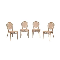 Merrick Lane Celia Set Of Four Stacking Thonet French Bistro Style Chair, Pe Rattan Seat, And Metal Frame For Indoor/Outdoor Use