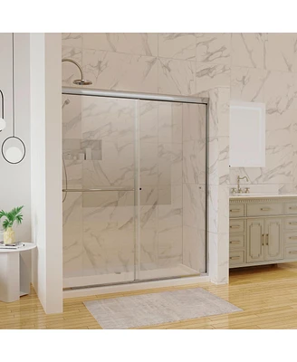 Simplie Fun 60 In. X 70 In. Traditional Sliding Shower Door In Chrome With Clear Glass