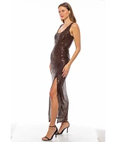 Bebe Women's Sequin Tank Gown, Brown, Small