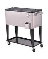 Slickblue 80 Quart Patio Rolling Stainless Steel Ice Beverage Cooler