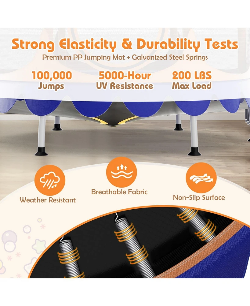 Slickblue 64" Kids Trampoline with Detachable Canopy and Safety Enclosure Net