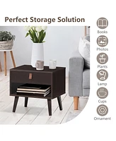 Sugift Nightstand Bedroom Table with Drawer Storage Shelf
