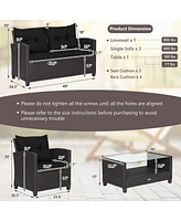 Costway 8 Pcs Patio Rattan Furniture Set Glass Table Shelf Sofa Cushion Turquoise