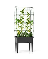 Slickblue Self-watering Raised Garden Bed Elevated Planter with Climbing Trellis-Black