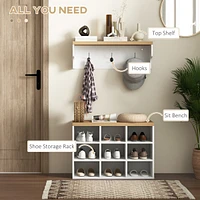 Modern White Coat Rack & Shoe Bench Set