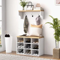 Modern White Coat Rack & Shoe Bench Set