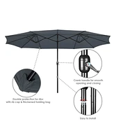 15FT Double-sided Patio Umbrella Sun Shade Fade Resistant Crank Outdoor Garden Market