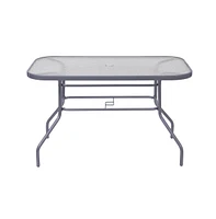 Emma+Oliver Tala Patio Table With Tempered Glass Top Umbrella Hole And Steel Frame