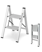 Slickblue Folding Aluminum 2-Step Ladder with Non-Slip Pedal and Footpads-Silver