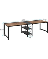 Tribesigns 90.55'' 2 Person Desk with Storage Shelves, Double Computer Spacious Desktop, Extra Long Study Writing Table Workstation for Home