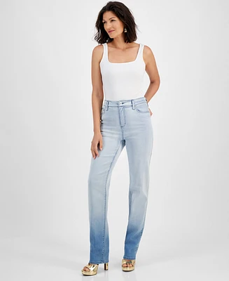 I.n.c. International Concepts Women's High-Rise Straight-Leg Ombre Denim Jeans, Created for Macy's