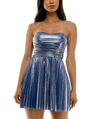 B Darlin Juniors' Sweetheart-Neck Shimmery Fit & Flare Dress