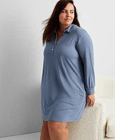 State of Day Women's Fluid-Knit Collared Sleepshirt Xs-3X, Created for Macy's