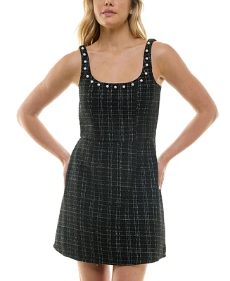 Trixxi Juniors' Tweed and Imitation Pearl Accented Dress