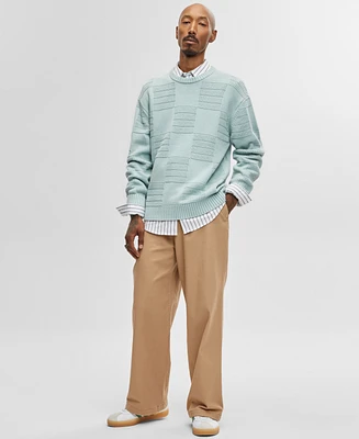 Mode of One Men's Long-Sleeve Relaxed-Fit Textured Check Sweater, Created for Macy's