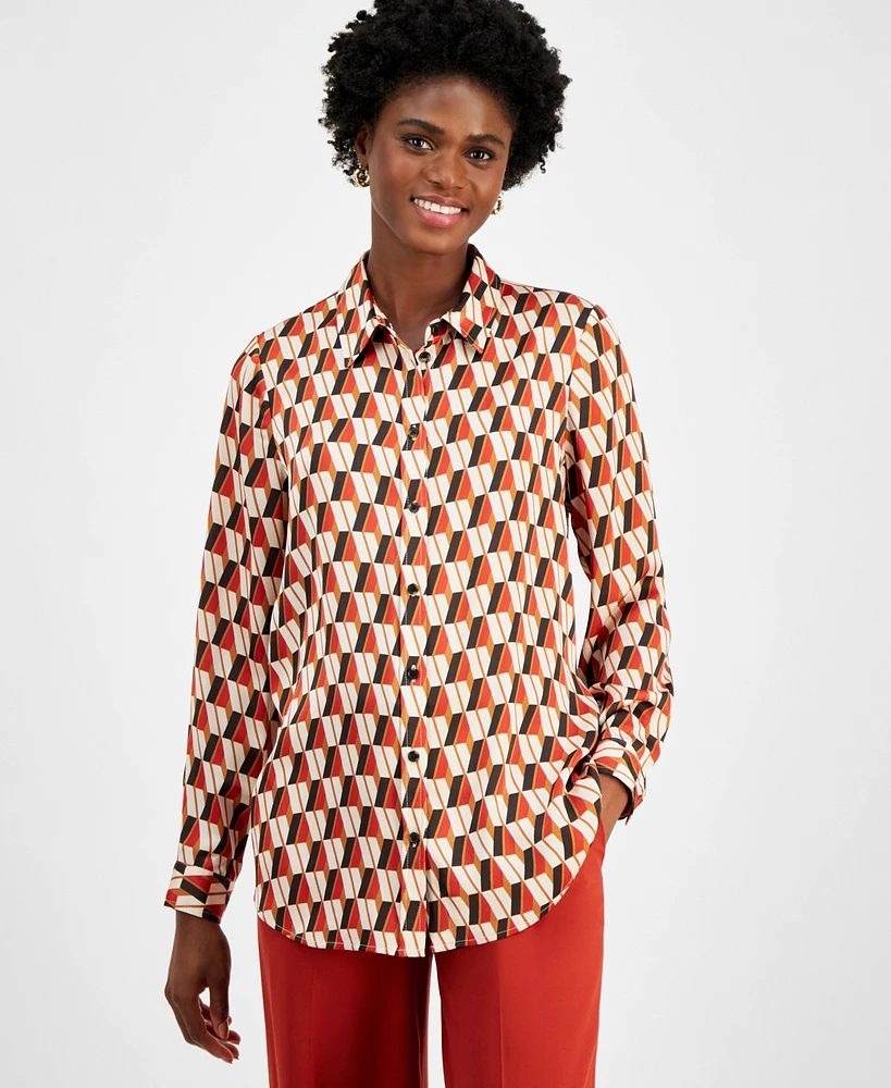 Tahari Asl Women's Printed Satin Button-Front Blouse