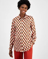 Tahari Asl Women's Printed Satin Button-Front Blouse