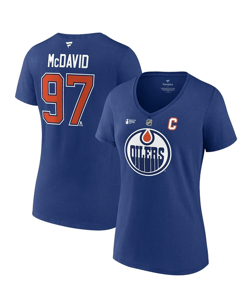 Fanatics Women's Connor McDavid Royal Edmonton Oilers 2024 Stanley Cup Final Authentic Stack Name Number V-Neck T-Shirt