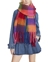 Steve Madden Women's Brushed Plaid Blanket Wrap Scarf