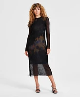 Bar Iii Women's Printed Mesh Rib Overlay Midi Dress, Created for Macy's