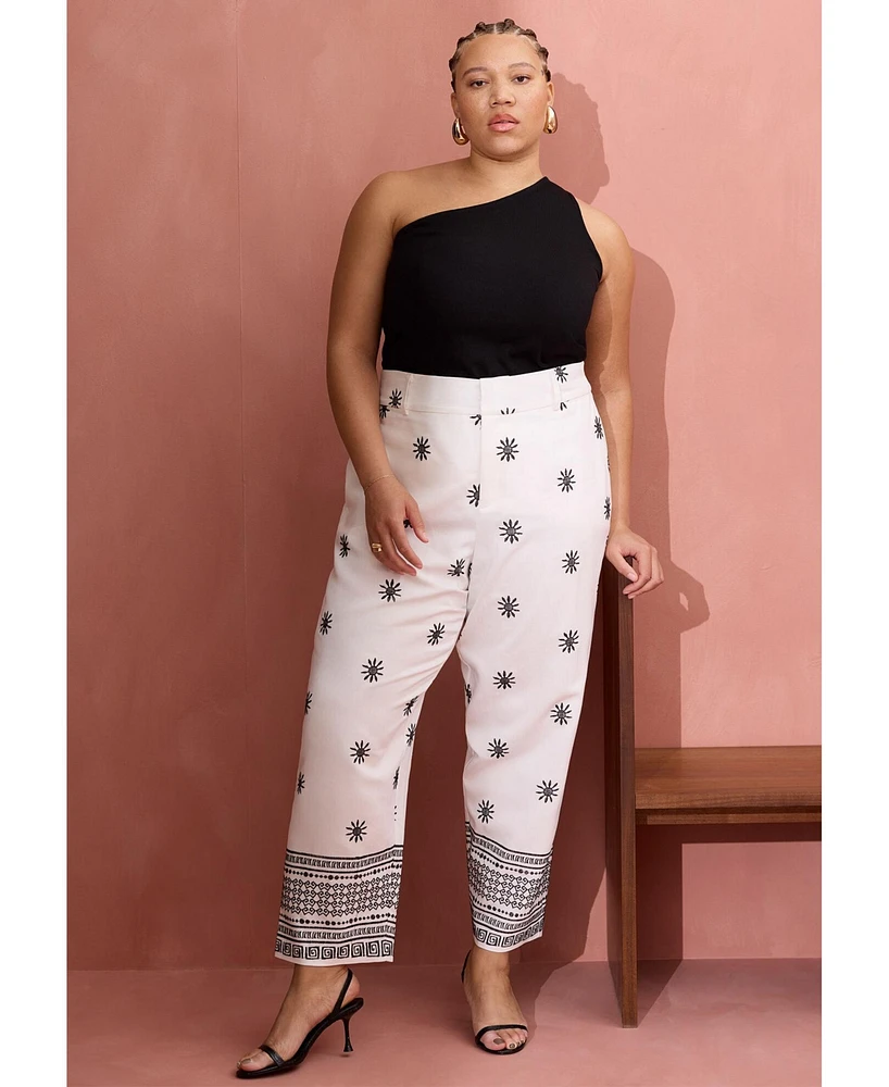 Eloquii Plus Embroidered Ankle Pant