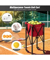 Costway Foldable Tennis Ball Hopper Basket Portable Travel Teaching Cart with Wheels & Bag