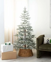 Nearly Natural 6ft. Pre-Lit Artificial Flocked Woodland Fir Christmas Tree with 150 Warm White Led Lights