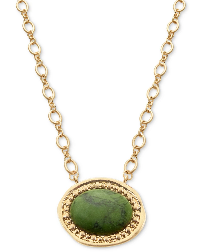 Style & Co Framed Oval Stone Pendant Necklace, 17" + 3" extender, Created for Macy's