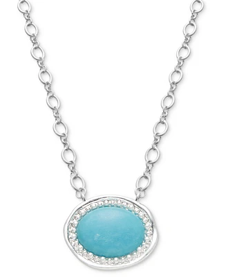 Style & Co Framed Oval Stone Pendant Necklace, 17" + 3" extender, Created for Macy's