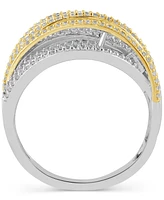 Diamond Round & Baguette Multirow Crossover Statement Ring (1 ct. t.w.) in 10k Two-Tone Gold - Two