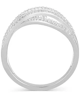 Diamond Round & Baguette Crossover Statement Ring (1/2 ct. t.w.) in 10k White Gold