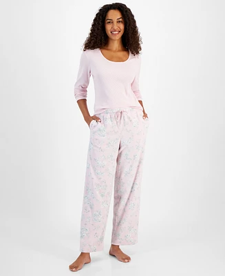 Charter Club Women's Printed Fleece Pajama Pants, Created for Macy's