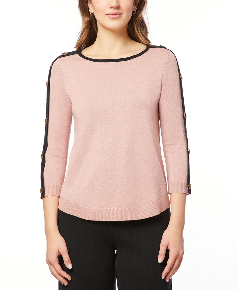 Melissa Paige Women's Button-Sleeve Crew Neck Sweater