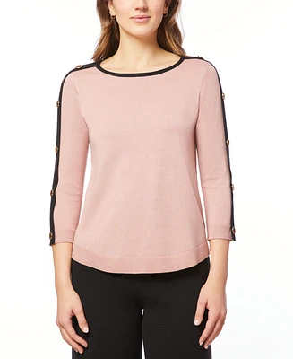 Melissa Paige Women's Button-Sleeve Crew Neck Sweater