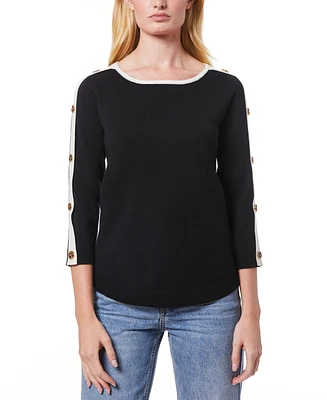 Melissa Paige Women's Button-Sleeve Crew Neck Sweater